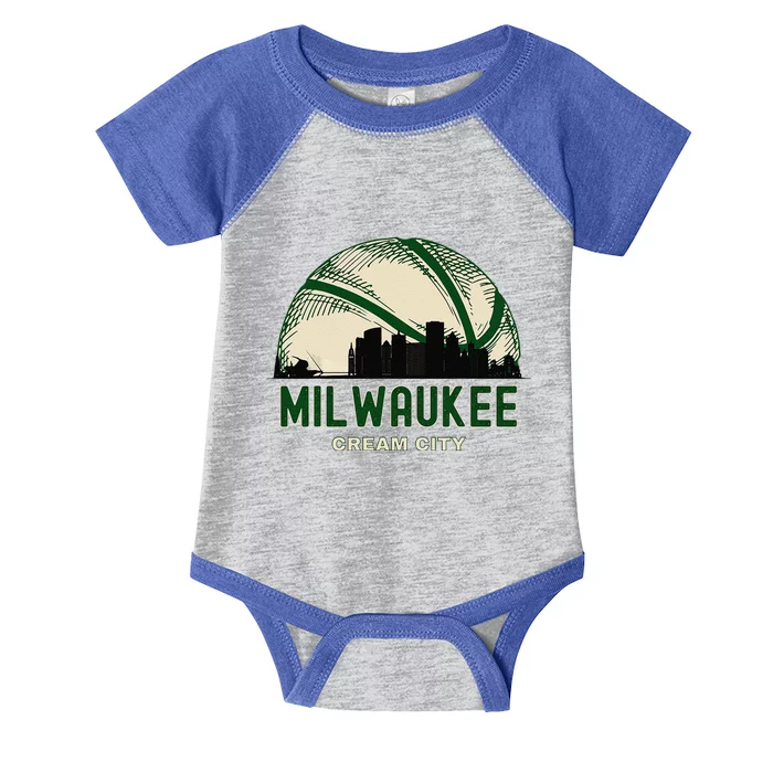 Milwaukee Wisconsin Cream City Skyline Retro Basketball Infant Baby Jersey Bodysuit