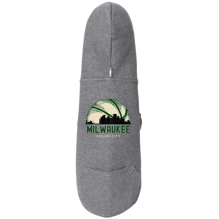 Milwaukee Wisconsin Cream City Skyline Retro Basketball Doggie 3-End Fleece Hoodie