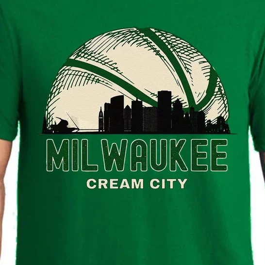 Milwaukee Wisconsin Cream City Skyline Retro Basketball Pajama Set