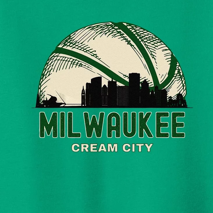 Milwaukee Wisconsin Cream City Skyline Retro Basketball Toddler T-Shirt