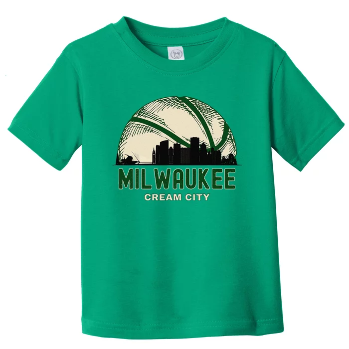 Milwaukee Wisconsin Cream City Skyline Retro Basketball Toddler T-Shirt