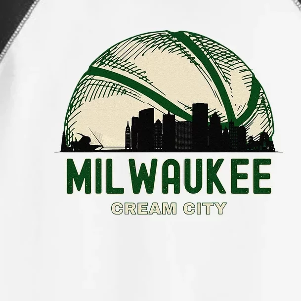 Milwaukee Wisconsin Cream City Skyline Retro Basketball Toddler Fine Jersey T-Shirt