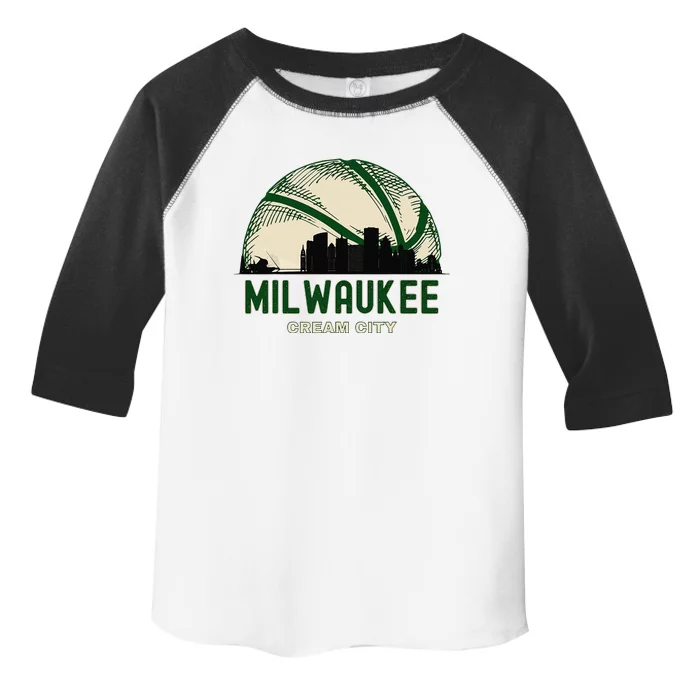 Milwaukee Wisconsin Cream City Skyline Retro Basketball Toddler Fine Jersey T-Shirt