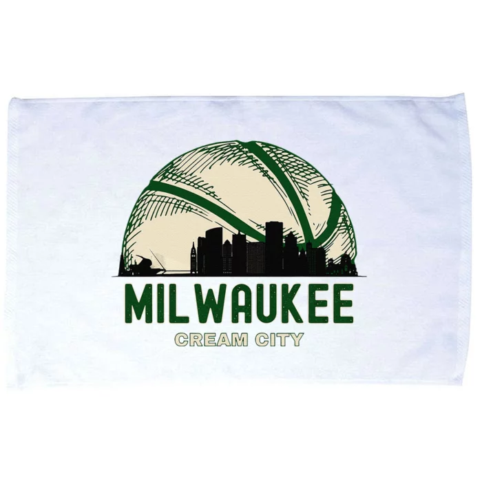 Milwaukee Wisconsin Cream City Skyline Retro Basketball Microfiber Hand Towel