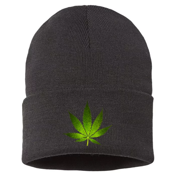 Majestic Weed Cannabis Plant Leaf Silhouette Sustainable Knit Beanie