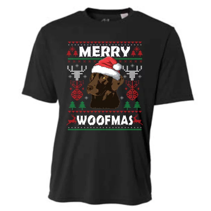 Merry Woofmas Chocolate Lab Santa Claus Dog Christmas Gift Cooling Performance Crew T-Shirt