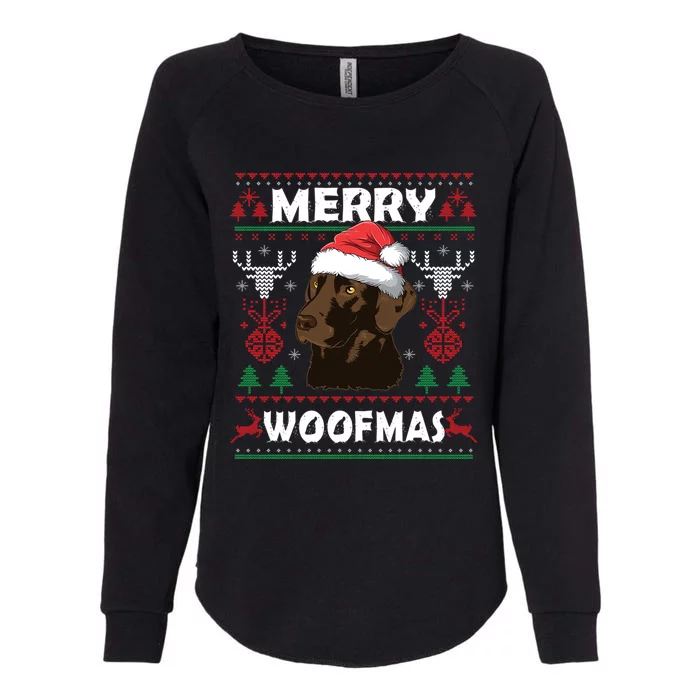 Merry Woofmas Chocolate Lab Santa Claus Dog Christmas Gift Womens California Wash Sweatshirt