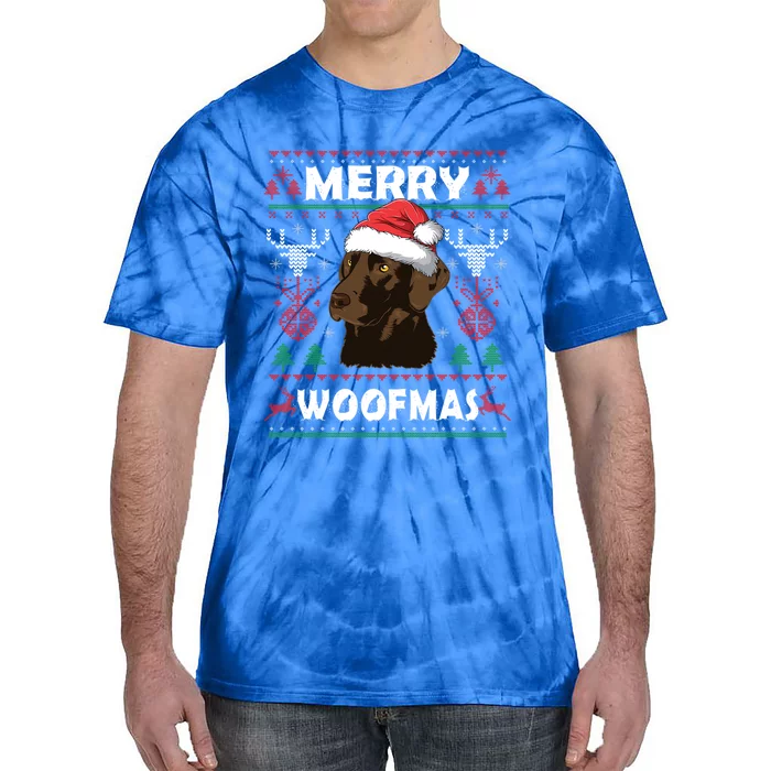 Merry Woofmas Chocolate Lab Santa Claus Dog Christmas Gift Tie-Dye T-Shirt