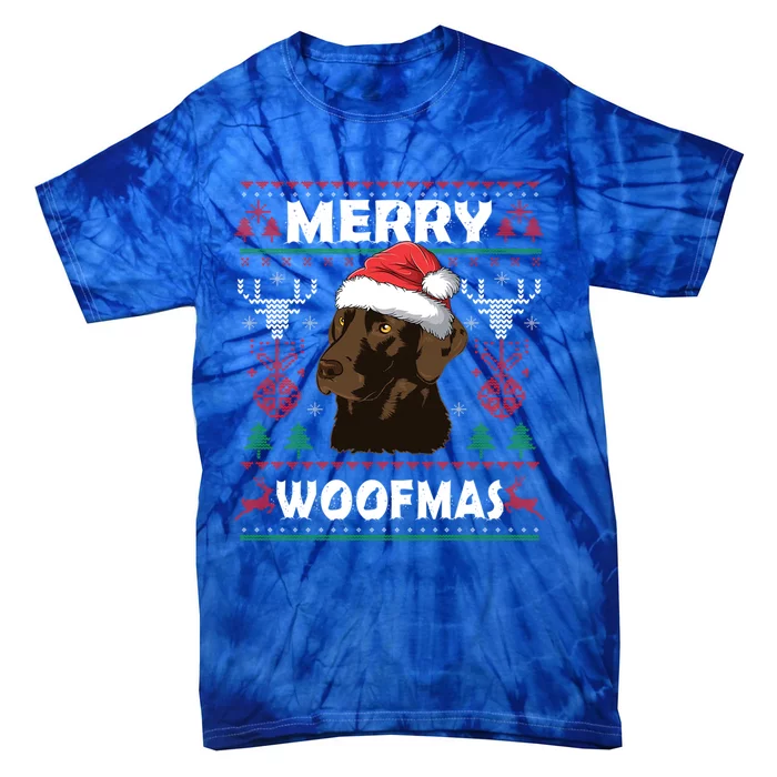 Merry Woofmas Chocolate Lab Santa Claus Dog Christmas Gift Tie-Dye T-Shirt