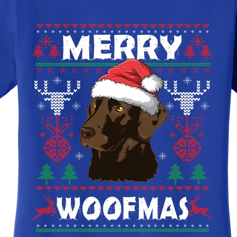 Merry Woofmas Chocolate Lab Santa Claus Dog Christmas Gift Women's T-Shirt