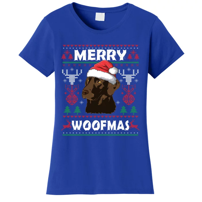 Merry Woofmas Chocolate Lab Santa Claus Dog Christmas Gift Women's T-Shirt