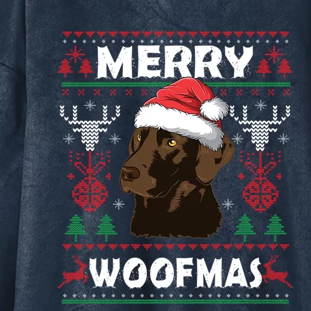 Merry Woofmas Chocolate Lab Santa Claus Dog Christmas Gift Hooded Wearable Blanket