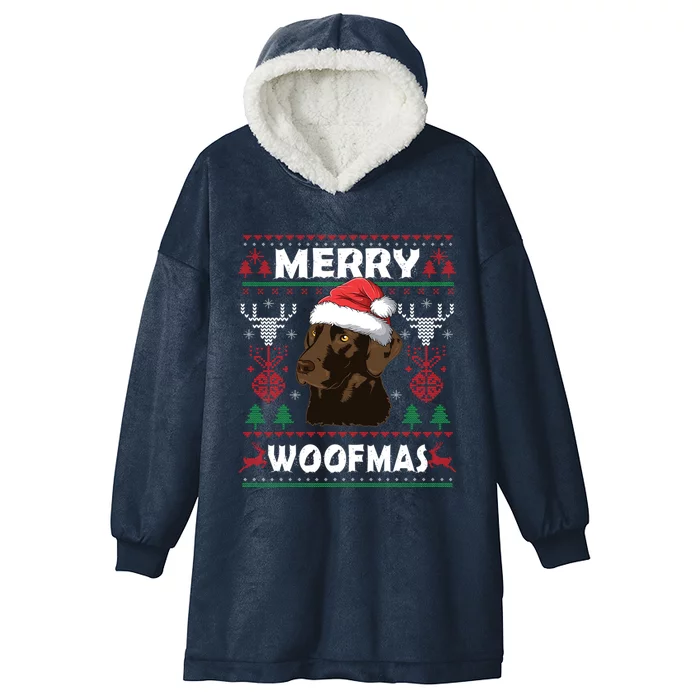 Merry Woofmas Chocolate Lab Santa Claus Dog Christmas Gift Hooded Wearable Blanket