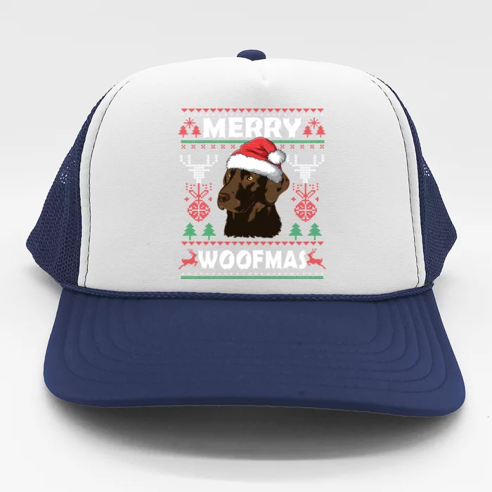 Merry Woofmas Chocolate Lab Santa Claus Dog Christmas Gift Trucker Hat