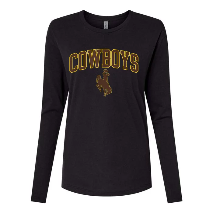 Mens Wyoming Cowboys Apparel Cowboys Arch & Logo Womens Cotton Relaxed Long Sleeve T-Shirt