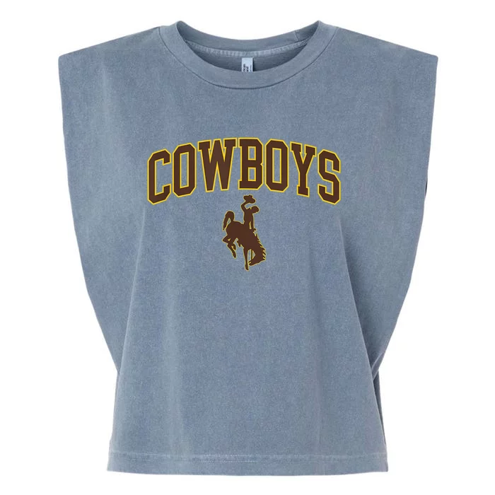 Mens Wyoming Cowboys Apparel Cowboys Arch & Logo Garment-Dyed Women's Muscle Tee