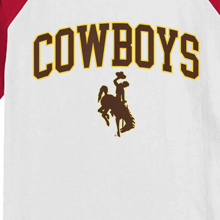 Mens Wyoming Cowboys Apparel Cowboys Arch & Logo Kids Colorblock Raglan Jersey