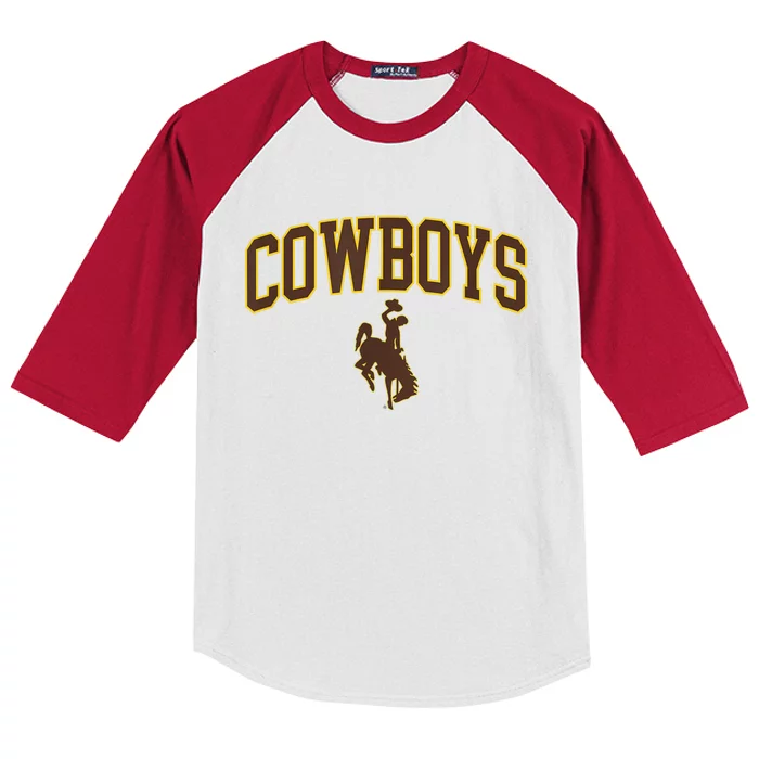 Mens Wyoming Cowboys Apparel Cowboys Arch & Logo Kids Colorblock Raglan Jersey