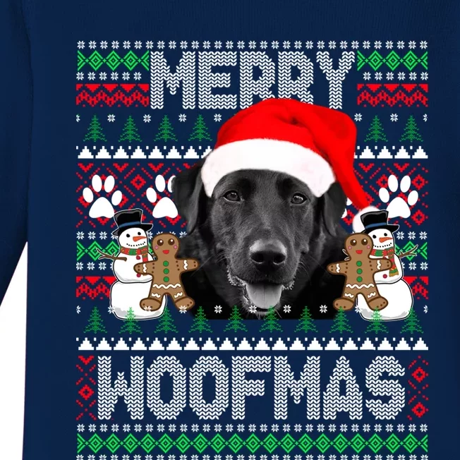 Merry Woofmas Cute Black Labrador Dog Ugly Sweater Great Gift Baby Long Sleeve Bodysuit