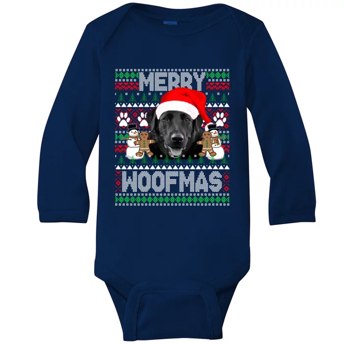 Merry Woofmas Cute Black Labrador Dog Ugly Sweater Great Gift Baby Long Sleeve Bodysuit