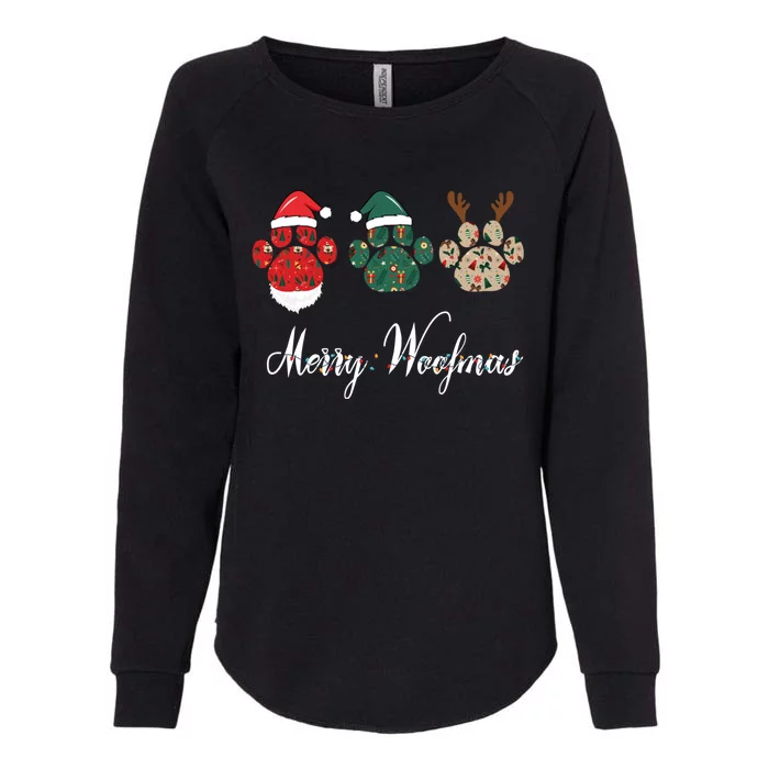 Merry Woofmas Dog Christmas Paw Gift Womens California Wash Sweatshirt