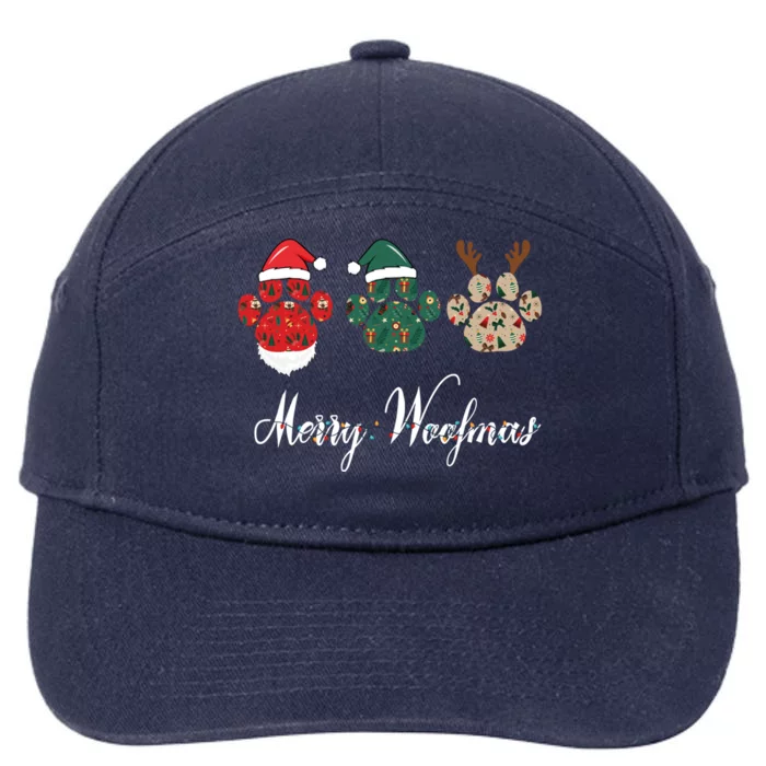 Merry Woofmas Dog Christmas Paw Gift 7-Panel Snapback Hat