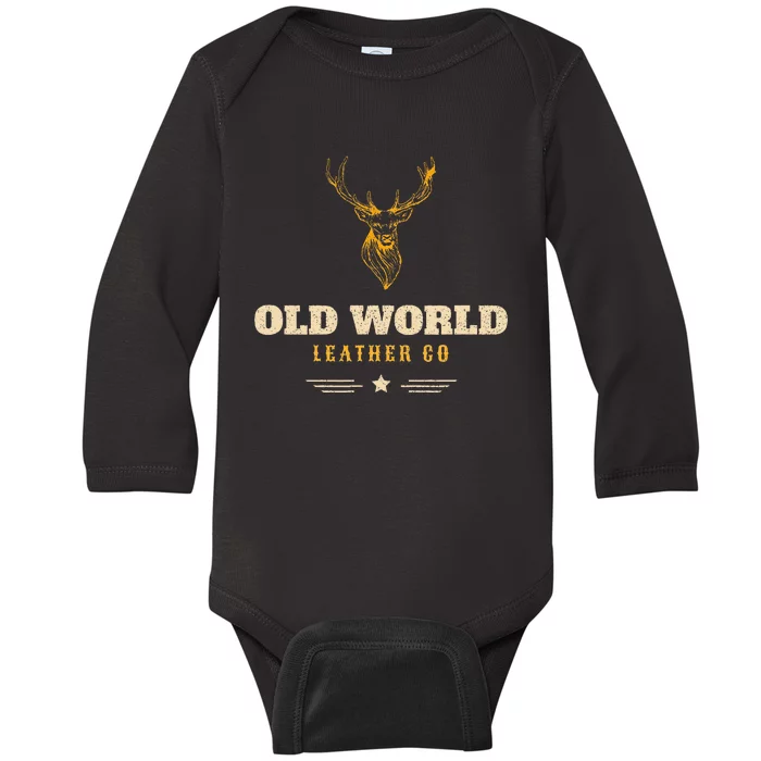 Monster Whitetail Deer Old World Leather Baby Long Sleeve Bodysuit