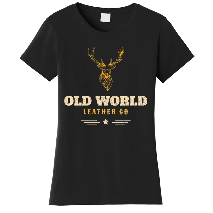 Monster Whitetail Deer Old World Leather Women's T-Shirt