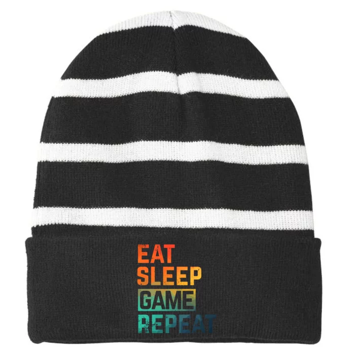 Men Women Eat Sleep Game Repeat Gift Game Controllers Striped Beanie with Solid Band