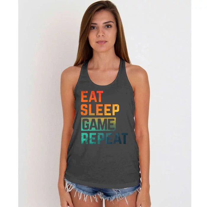 Men Women Eat Sleep Game Repeat Gift Game Controllers Women's Knotted Racerback Tank