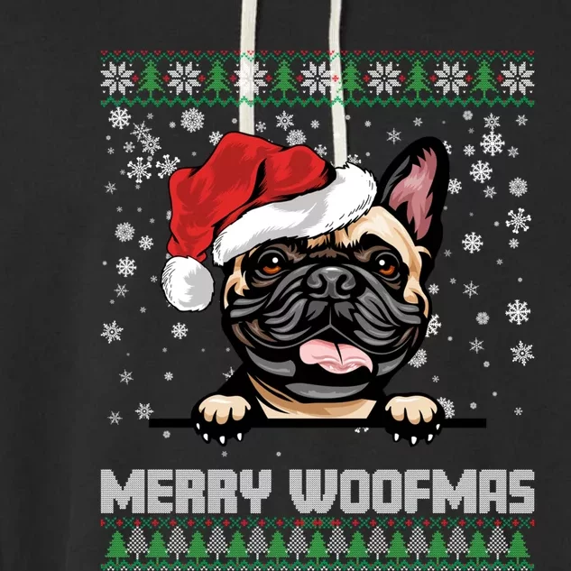 Merry Woofmas French Bulldog Christmas Dog Lovers Xmas Gift Garment-Dyed Fleece Hoodie