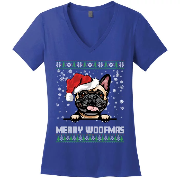 Merry Woofmas French Bulldog Christmas Dog Lovers Xmas Gift Women's V-Neck T-Shirt