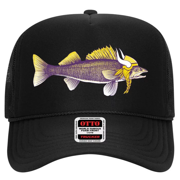 Minnesota Walleye Fishing High Crown Mesh Trucker Hat