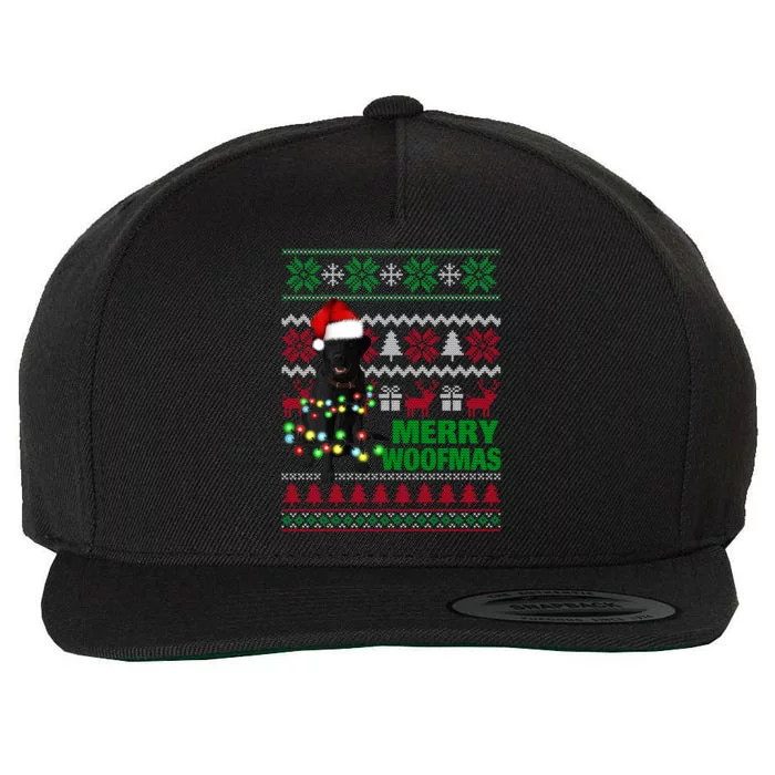 Merry Woofmas Flat Coated Retriever Dog Funny Ugly Christmas Funny Gift Wool Snapback Cap