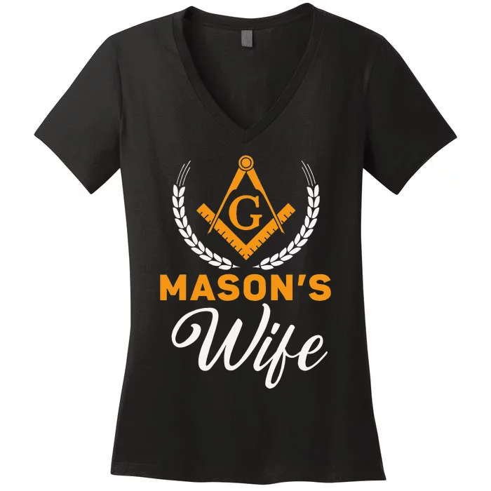 Mason's Wife Freemason Masonic Fraternal Freemasonry Women's V-Neck T-Shirt