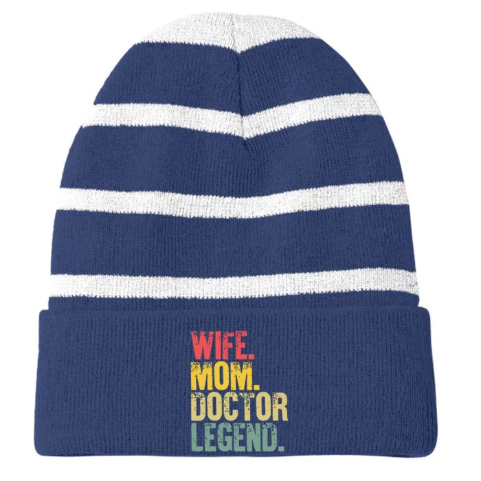 Mother Women Funny Gift Wife Mom Doctor Legend Striped Beanie with Solid Band