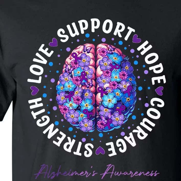 Motivational Words Floral Brain Ribbon AlzheimerS Awareness Tall T-Shirt