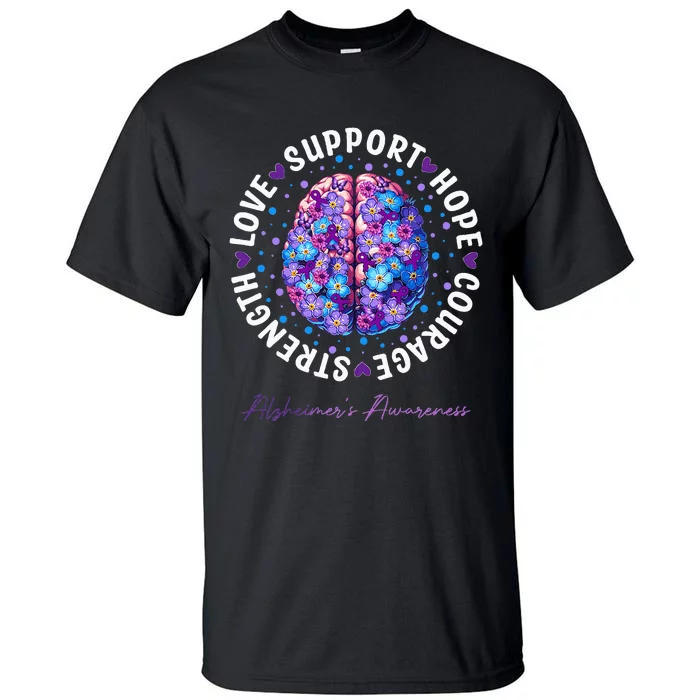 Motivational Words Floral Brain Ribbon AlzheimerS Awareness Tall T-Shirt