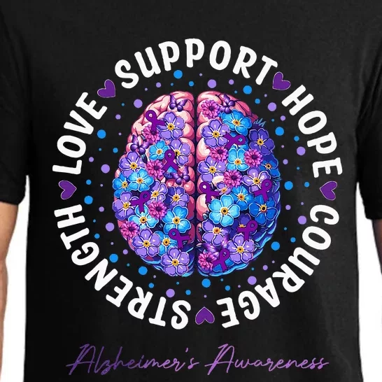 Motivational Words Floral Brain Ribbon AlzheimerS Awareness Pajama Set