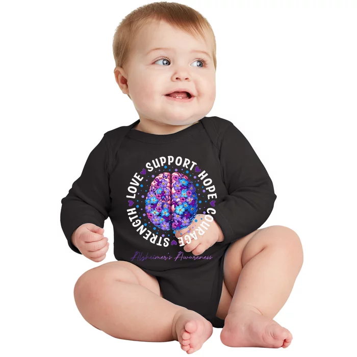 Motivational Words Floral Brain Ribbon AlzheimerS Awareness Baby Long Sleeve Bodysuit