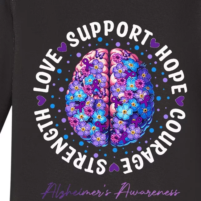 Motivational Words Floral Brain Ribbon AlzheimerS Awareness Baby Long Sleeve Bodysuit