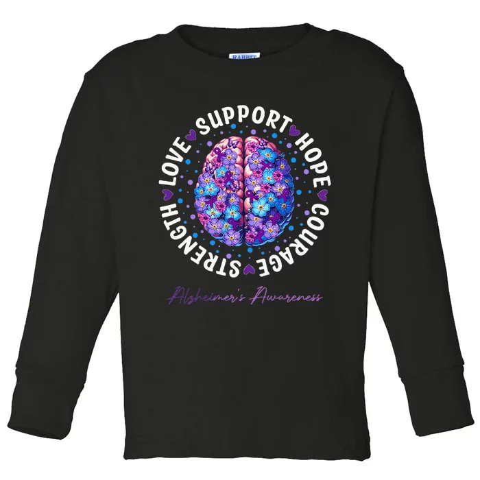 Motivational Words Floral Brain Ribbon AlzheimerS Awareness Toddler Long Sleeve Shirt