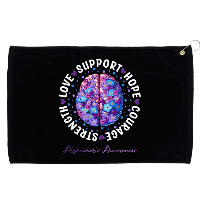 Motivational Words Floral Brain Ribbon AlzheimerS Awareness Grommeted Golf Towel