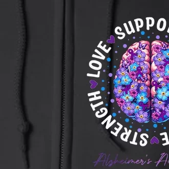 Motivational Words Floral Brain Ribbon AlzheimerS Awareness Full Zip Hoodie