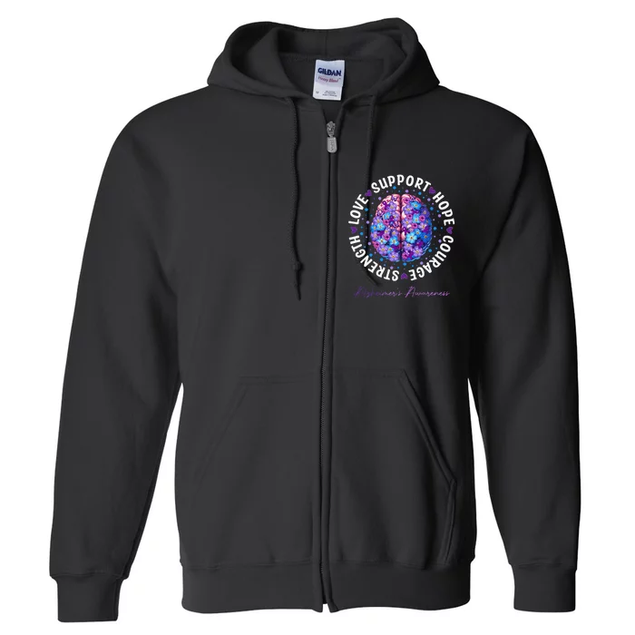 Motivational Words Floral Brain Ribbon AlzheimerS Awareness Full Zip Hoodie