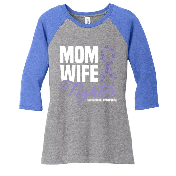 Mom Wife Fighter Purple Ribbon Sarcoidosis Awareness Gift Women's Tri-Blend 3/4-Sleeve Raglan Shirt