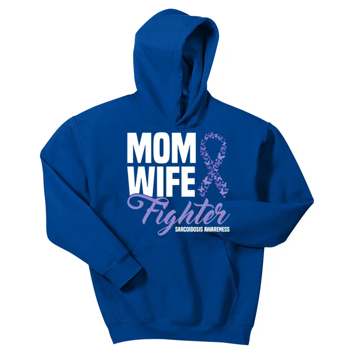 Mom Wife Fighter Purple Ribbon Sarcoidosis Awareness Gift Kids Hoodie