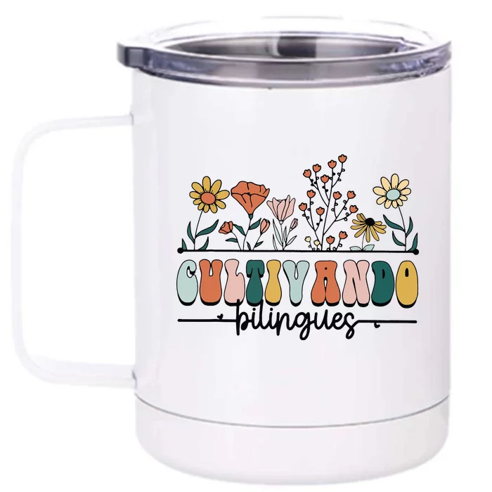 Maestra Wild Flowers Cultivando Bilingues Spanish Teacher Front & Back 12oz Stainless Steel Tumbler Cup