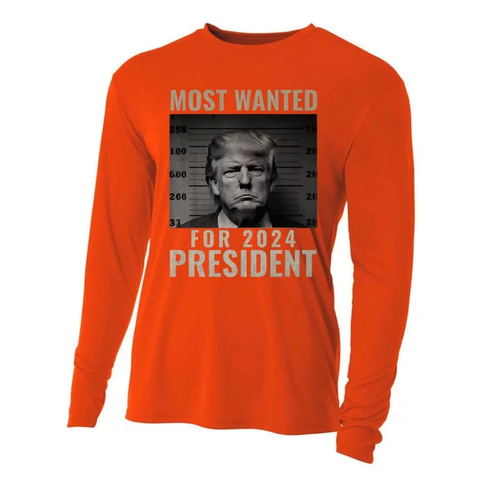 Most Wanted Funny Trump 2024 Mugshot For President Cooling Performance Long Sleeve Crew