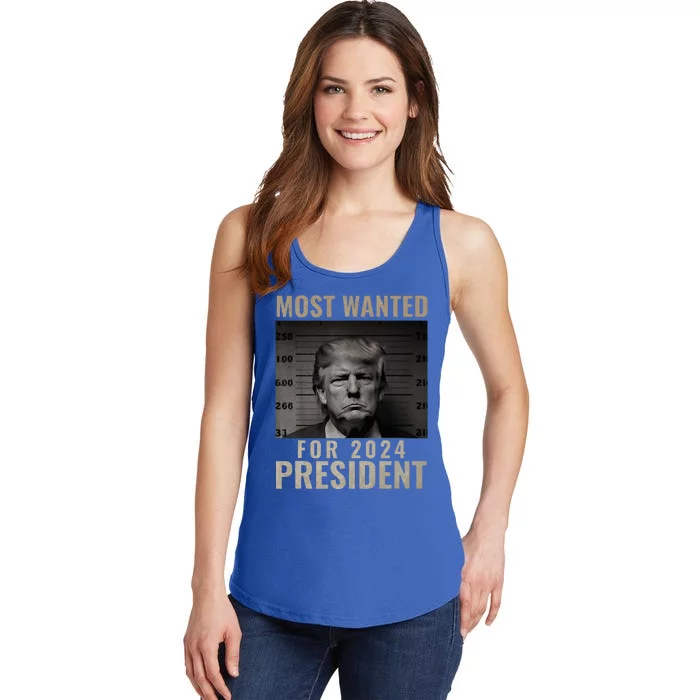 Most Wanted Funny Trump 2024 Mugshot For President Ladies Essential Tank